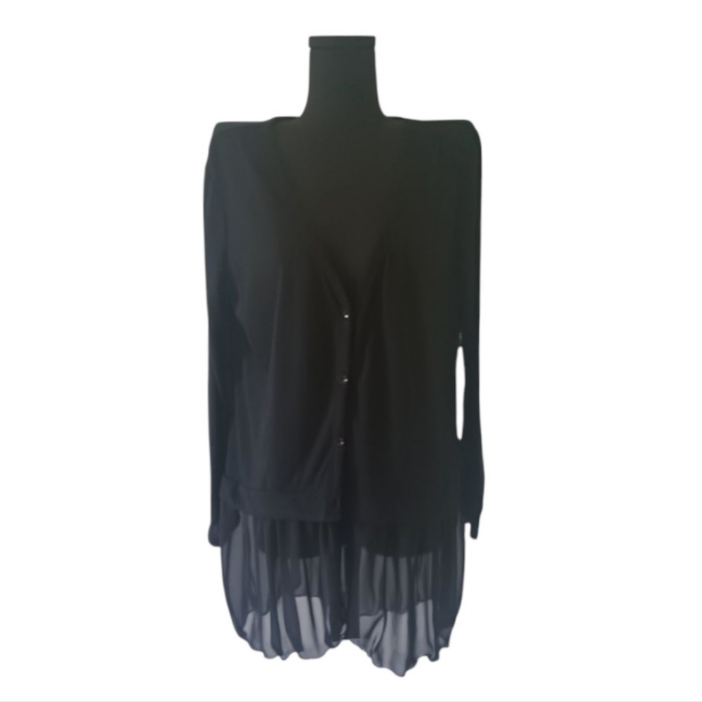 5/$25 Style & Co. Black V-neck Cardigan with Chiffon Ruffle